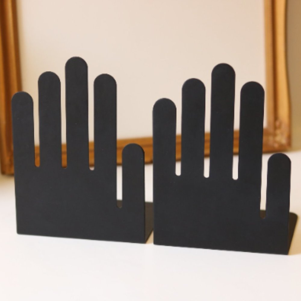 Vintage Large Pair Spectrum Designs Metal Hand Bookend SET OF 2, Black, MCM, Mid